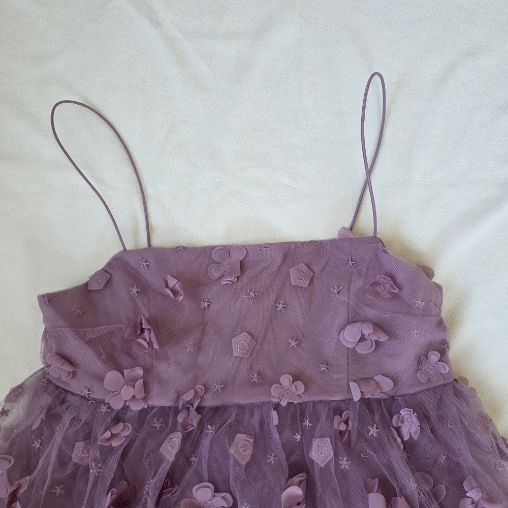 Trixxi Lavender 3D Floral Appliqué Tulle Babydoll Top - Picture 5 of 10